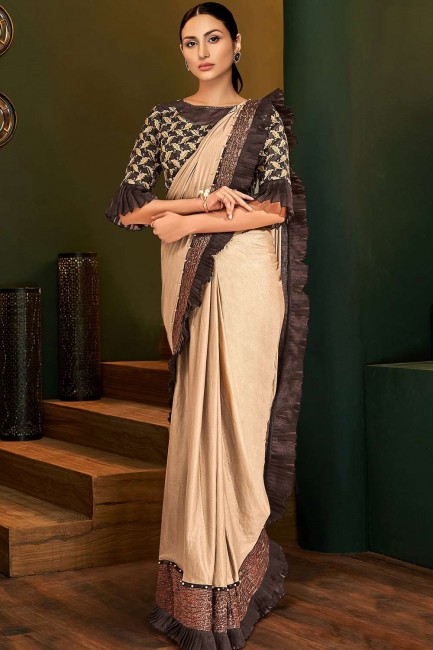 Beige Saree with Embroidered Lycra
