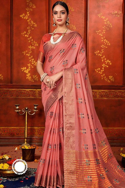 Pink Art Silk Weaving Saree with Blouse