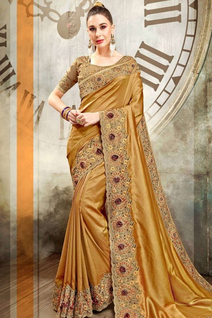 Golden Saree in Embroidered Silk
