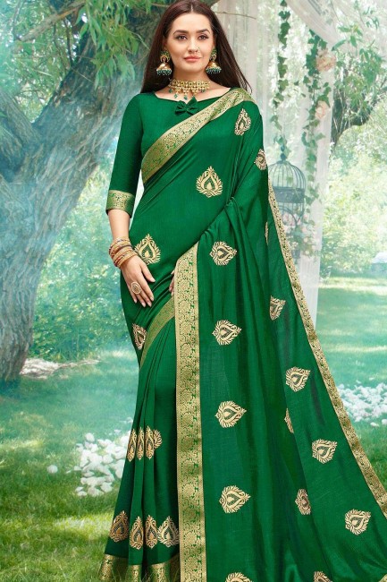 Green Art Silk Saree with Embroidered