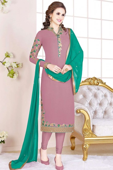 Churidar Suit in Dusty Pink Georgette with Georgette