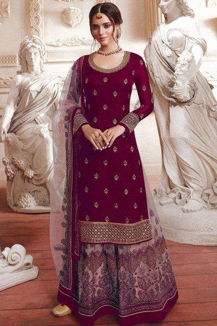 Pink Satin Sharara Suit with Georgette