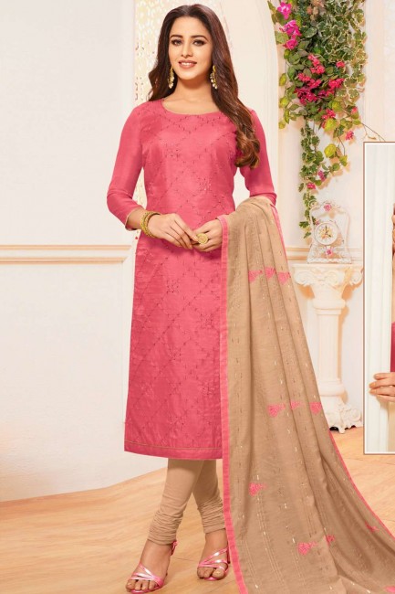 Silk Pink Churidar Suit with dupatta