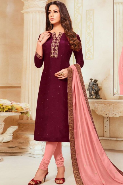 Dazzling Silk Churidar Suit in Pink Silk