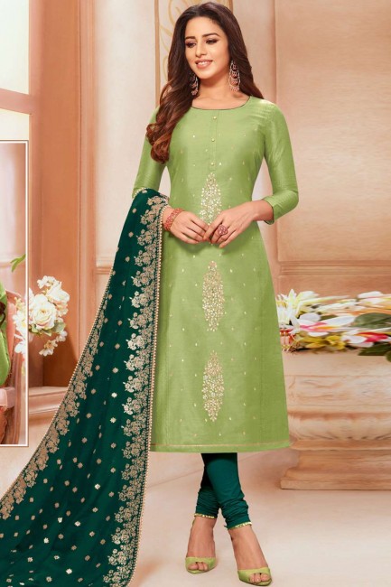 Green Silk Churidar Suit with dupatta