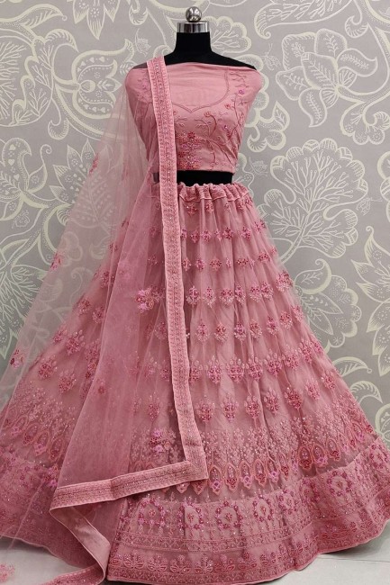 Glorious Pink Net Lehenga Choli