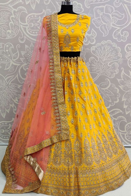 Classy Yellow Satin and silk Lehenga Choli