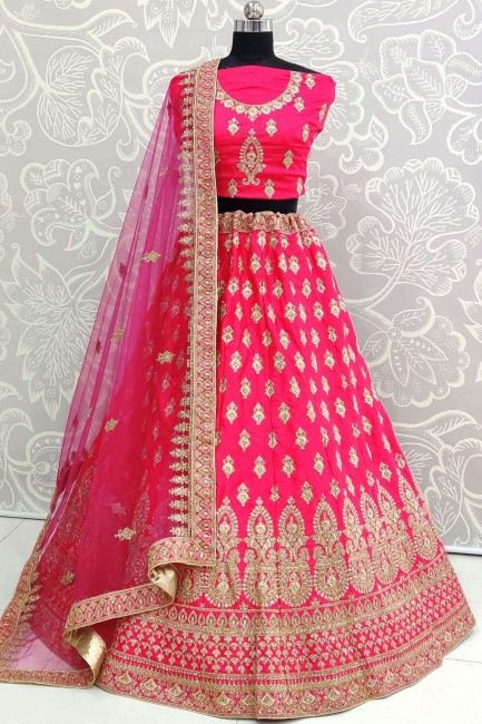 Rani pink Satin and silk Bridal Lehenga Choli