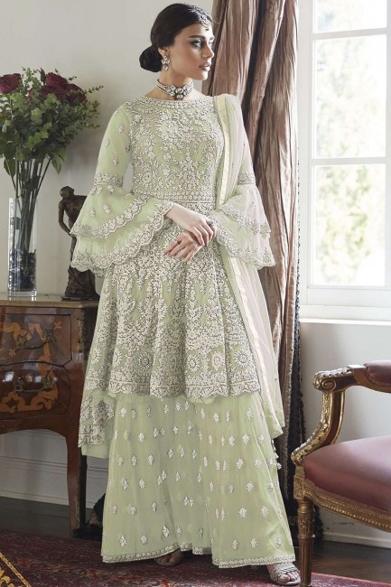 Pastel Green Palazzo Suit in Net with Net
