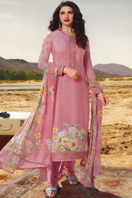 Pink Crepe Palazzo Suit with Crepe