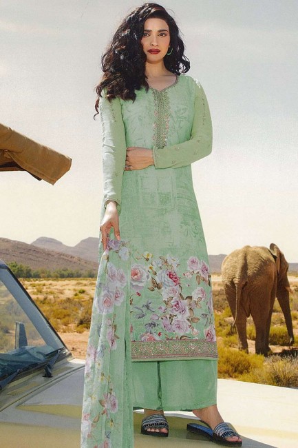 Crepe Palazzo Suit in Light Green