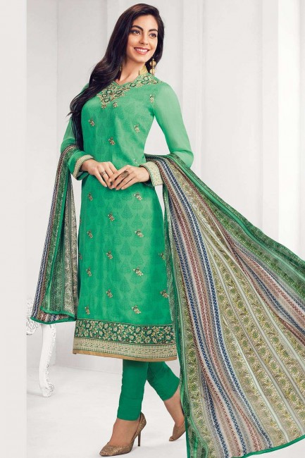 Georgette Straight Pant Straight Pant Suit in Green Georgette