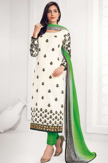 White Georgette Straight Pant Suit with Georgette
