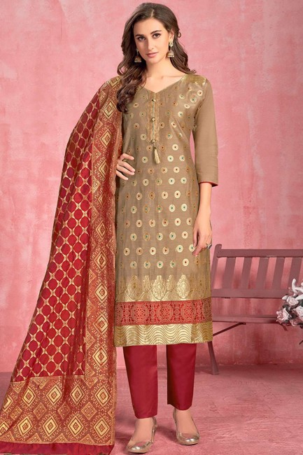 Appealing Cotton Straight Pant Suit with Cotton in Beige