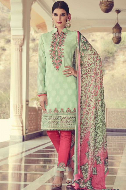 Light Green Georgette Straight Pant Suit in Jacquard
