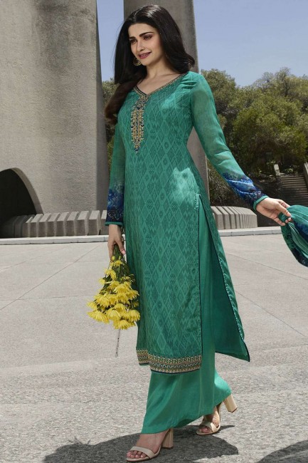 Crepe Sea Green Palazzo Suit in Crepe