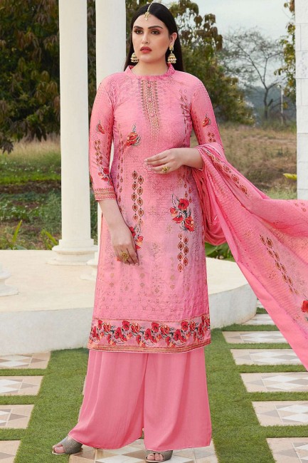 Impressive Pink Cotton Palazzo Suit in Silk