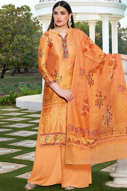 Orange Silk Cotton Palazzo Suit with dupatta