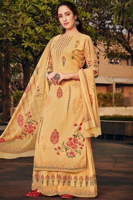 Yellow Georgette Sharara Suit with Georgette