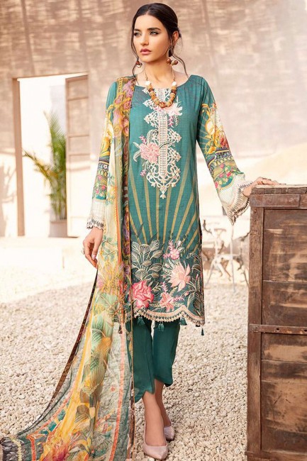 Teal Green Palazzo Suit with Cotton Satin