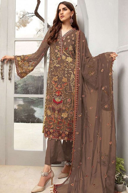 Light Brown Georgette Palazzo Suit with dupatta