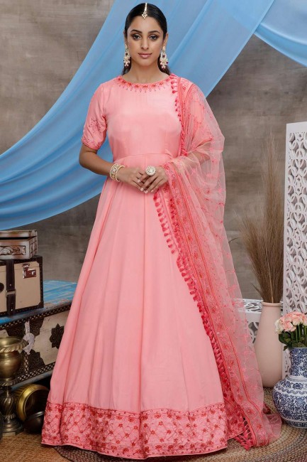 Pink Silk Anarkali Suit in Silk
