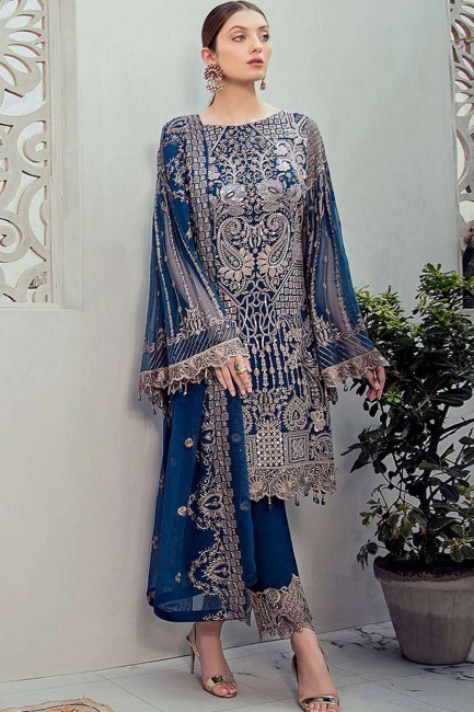 Georgette Palazzo Suit with Georgette in Blue