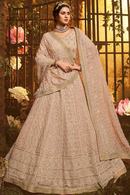 Georgette Lehenga Choli in Pastel Brown with Embroidery