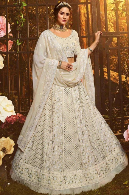 Georgette Lehenga Choli with Embroidery in Off White