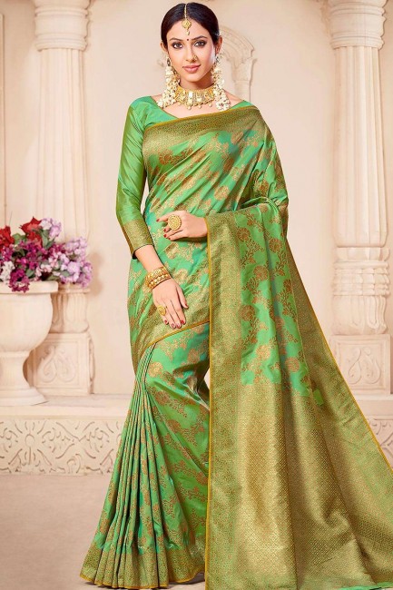 Silk Weaving Light Green Banarasi Saree with Blouse
