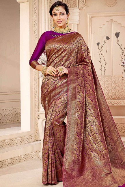 Silk Purple Banarasi Saree in Weaving