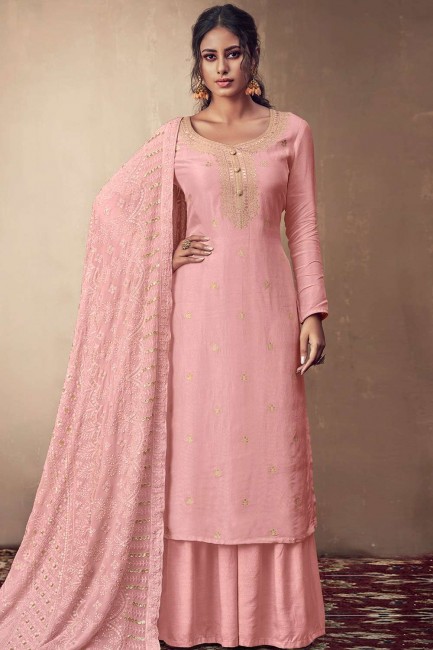 Banarsi Jacquard Light Pink Palazzo Suit in Banarsi Jacquard