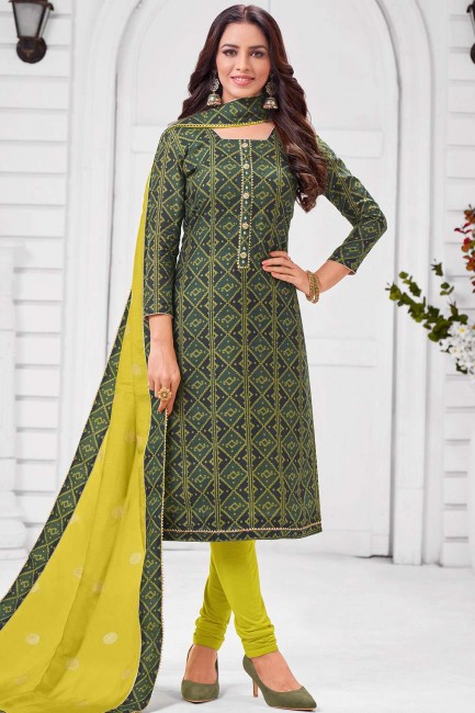 Chanderi Dark Green Churidar Suit with dupatta