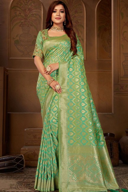 Light Green South Indian Saree in Embroidered Jacquard & Silk