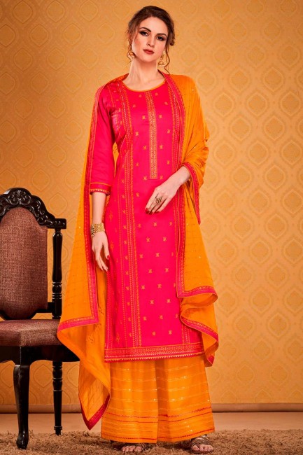Rani Pink Palazzo Pant Palazzo Suit in Silk with Cotton