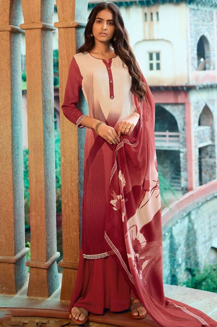 Red Crepe Palazzo Suit