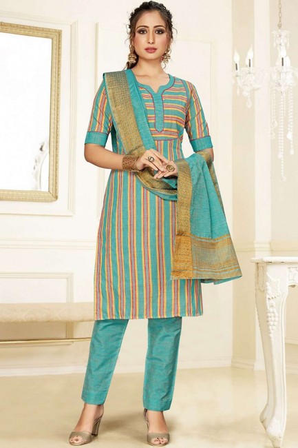 Cotton Salwar Kameez in Sky Blue with Cotton