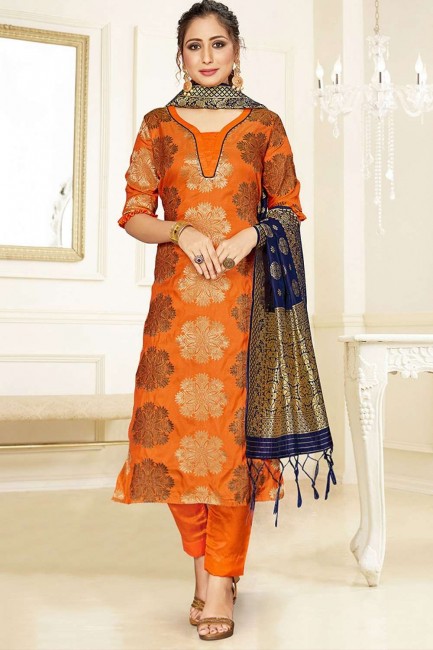 Art Silk Salwar Kameez with Art Silk in Orange