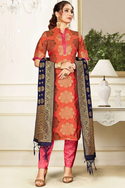 Beautiful Art Silk Orange Salwar Kameez in Art Silk