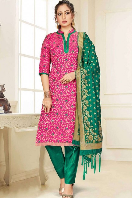 Art Silk Rani Pink Salwar Kameez in Art Silk
