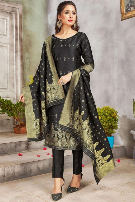 Dazzling Art Silk Straight Pant Suit in Black with dupatta
