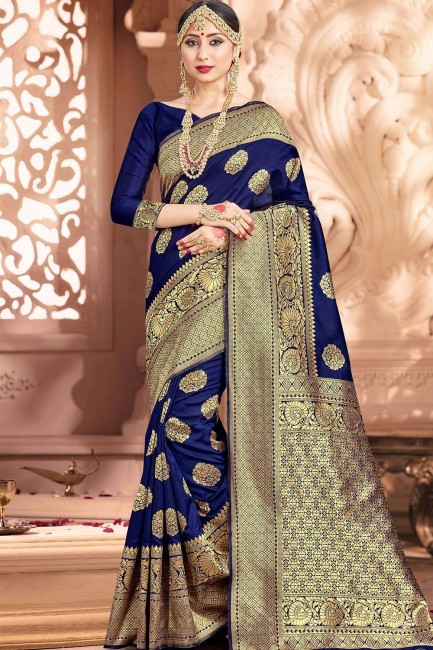 Navy Blue Weaving Art Silk Banarasi Saree