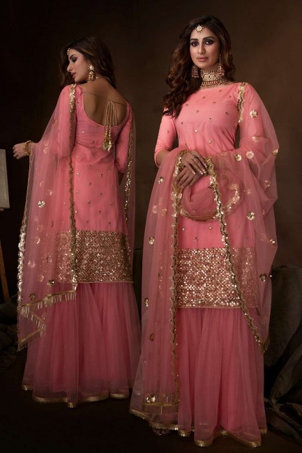 Opulent Pink Net Sharara Suit with dupatta