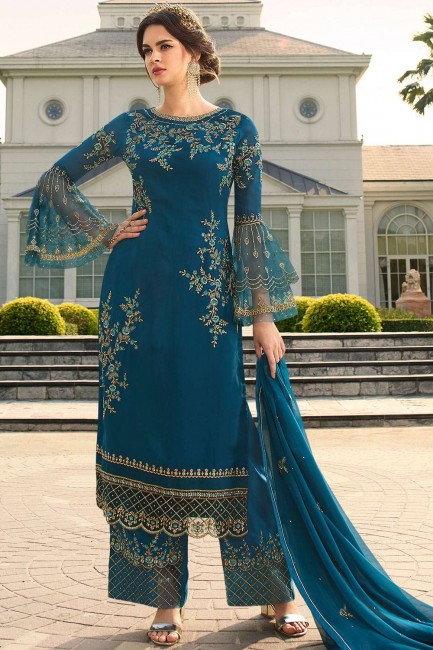 Blue Palazzo Suit in Georgette