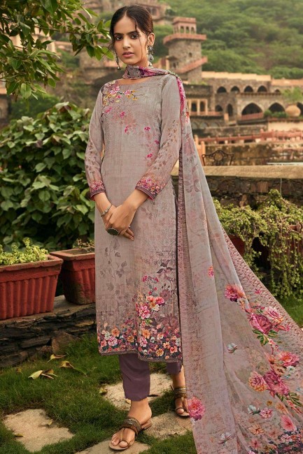 Traditional Crepe Grey Palazzo Suit with dupatta