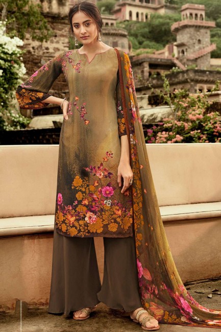 Crepe Light Brown Palazzo Suit with dupatta