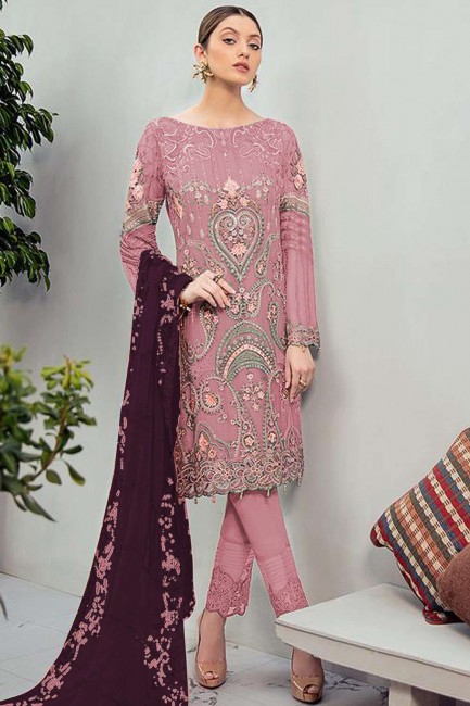 Georgette Straight Pant Straight Pant Suit in Dusty Pink Georgette