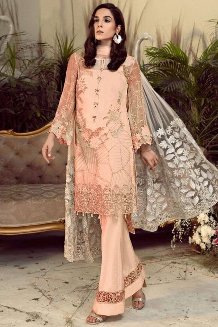 Peach Palazzo Suit with Georgette