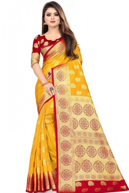 Weaving Saree in Yellow Art Silk