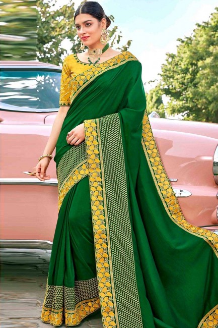 New Green Embroidered Saree in Silk